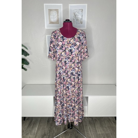 NATURAL LIFE Dresses & Skirts - Natural Life Maxi Dress Women's Large Cottagecore Floral Short Sleeve Round Neck